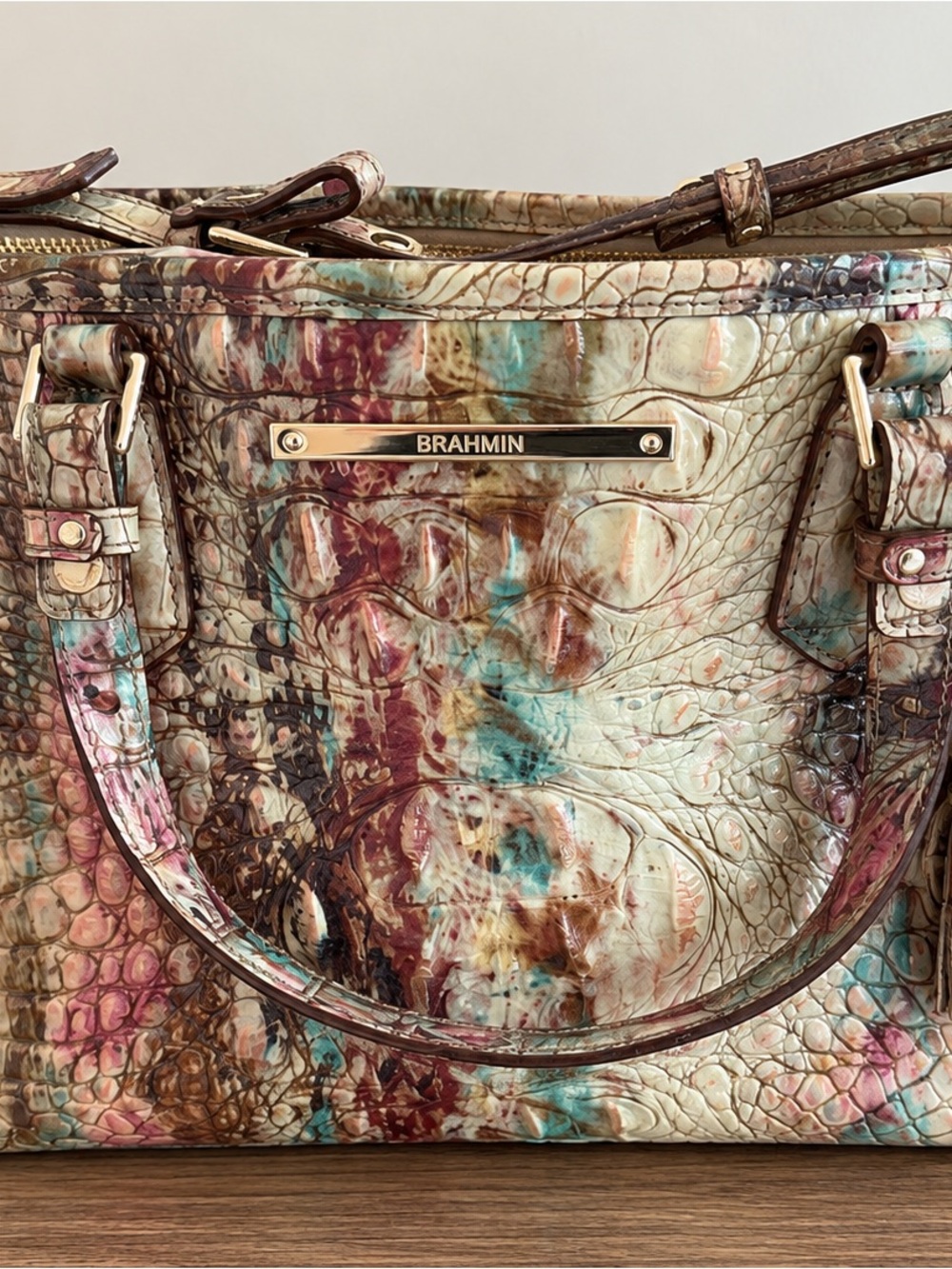 Brahmin Medium Asher Multicolor Melbourne Croc Embossed Leather Tote